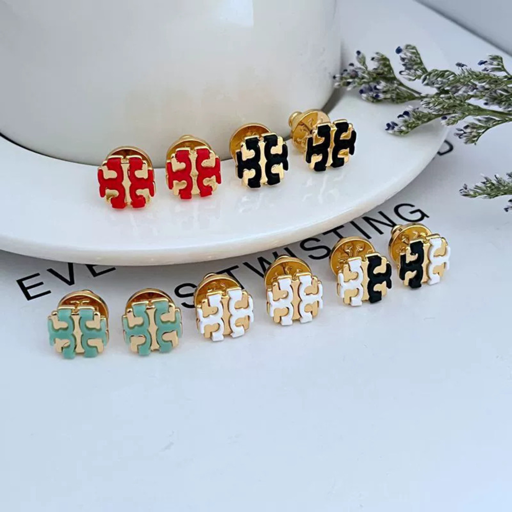 Tory Burch Embedded Letter Earrings Metal